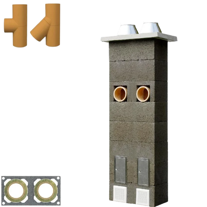 Dvouprůduchový komín UNI-TERM STANDARD - průměr 160mm/160mm - Výška komínu: 9,5m, Úhel 1: 45°- šikmý, Úhel 2: 45°- šikmý