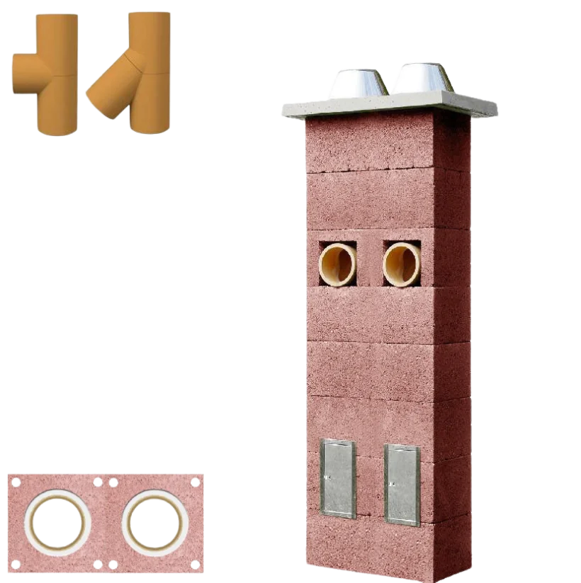 Dvouprůduchový komín UNI-TERM PASSIVE - průměr 160mm/180mm - Výška komínu: 12m, Úhel 1: 90°- kolmý, Úhel 2: 45°- šikmý