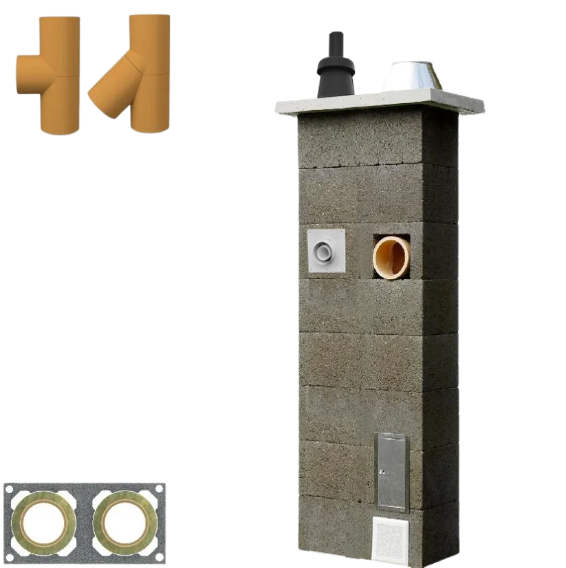 Dvouprůduchový komín UNI-TERM GAS - průměr 200mm/80mm - Úhel kouřovodu: 45°- šikmý, Výška komínu: 11m