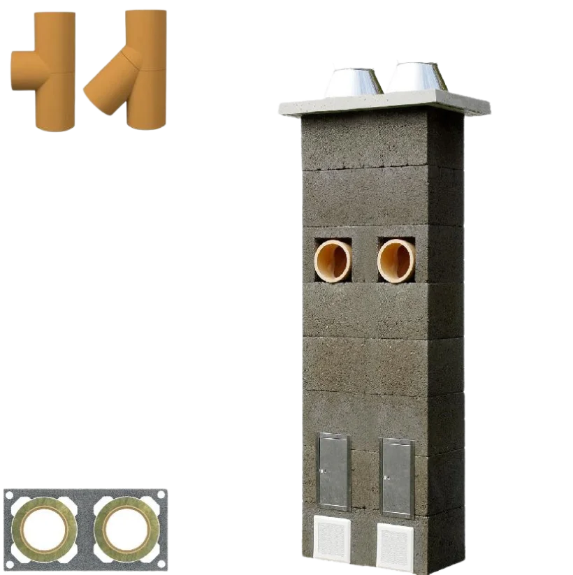 Dvouprůduchový komín UNI-TERM STANDARD - průměr 160mm/160mm - Výška komínu: 5m, Úhel 1: 90°- kolmý, Úhel 2: 45°- šikmý